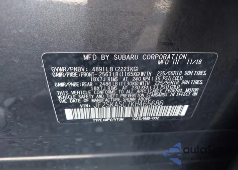 2019 Subaru Forester Limited from USA, damaged, VIN JF2SKASC7KH465686